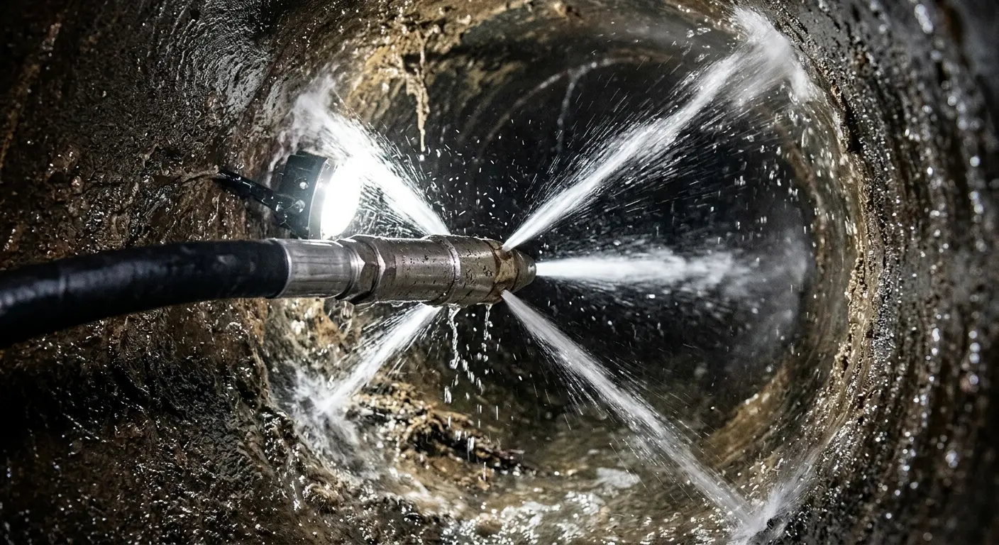 High-pressure hydro jetting nozzle cleaning sewer pipe for Emergency Drain Service in Mamakating